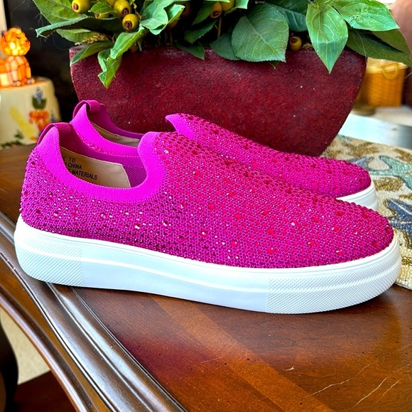 Brand New Corkys Swank Hey Girl Barbiecore Fuchsia Rhinestone Slip-on Sneakers - Picture 8 of 14